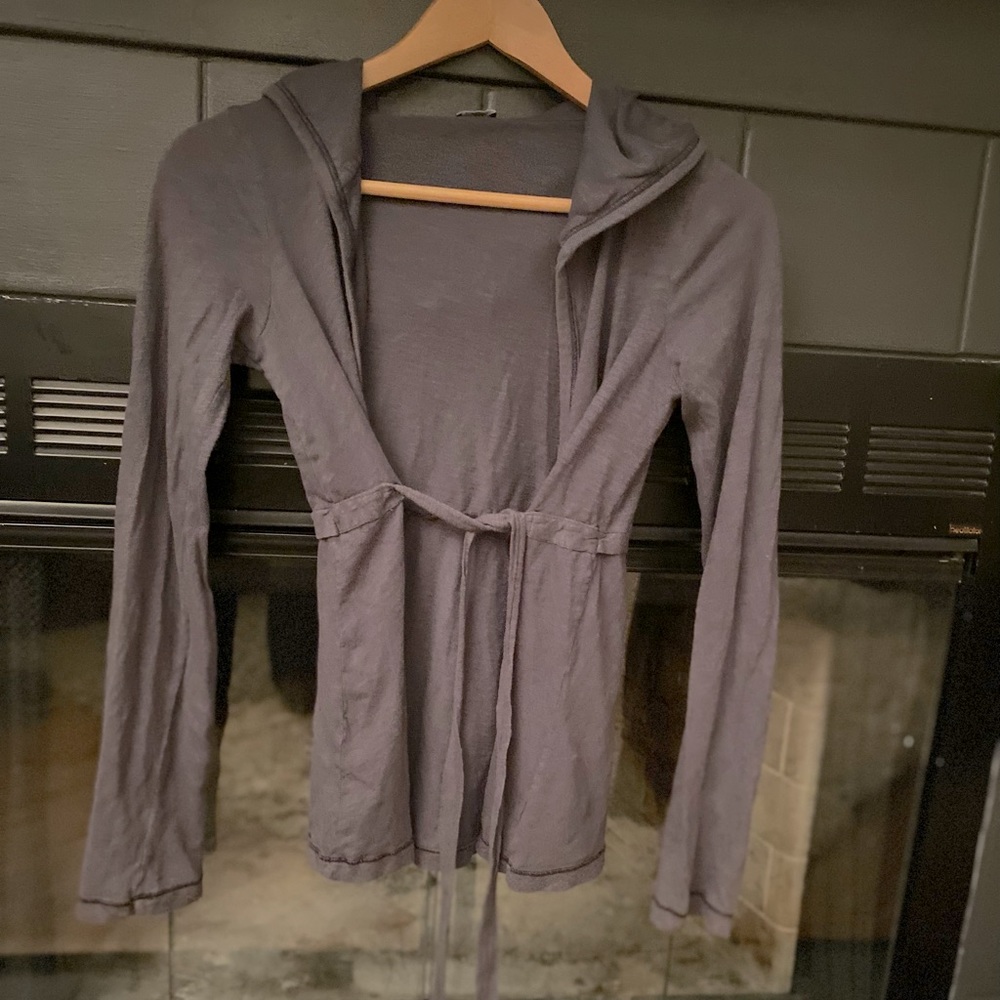 Splendid grey hooded, tie front cardigan, size small